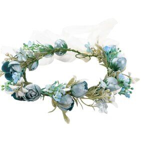 Girls Flower Crown Wedding Photo Prop Blue Floral Wreath Costume Accessory